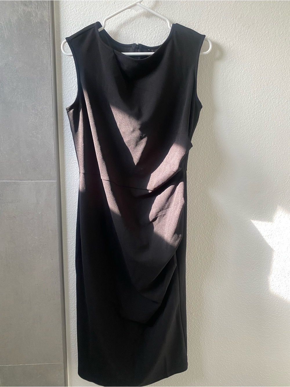 Miusol Black Sleeveless Draped Sheath Dress